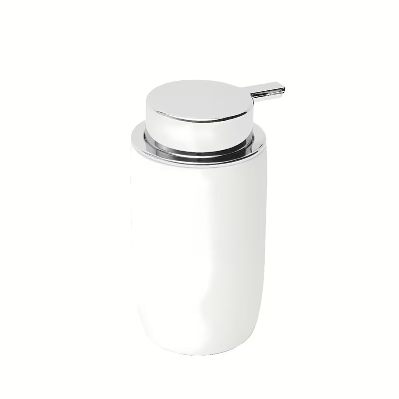 Bílý keramický dávkovač mýdla SAT Evolution v minimalistickém designu do moderní koupelny.