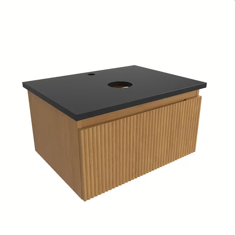 Závěsná koupelnová skříňka SAT Evolution v dekoru dub medový se žulovou krycí deskou Absolut black
