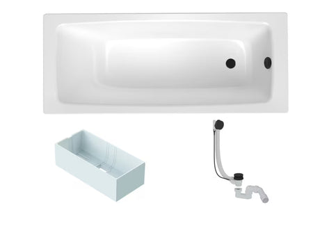 Obdélníková vana SAT Feel 150 x 70 cm ze smaltované oceli s nosičem a vanovým automatem v černé barvě