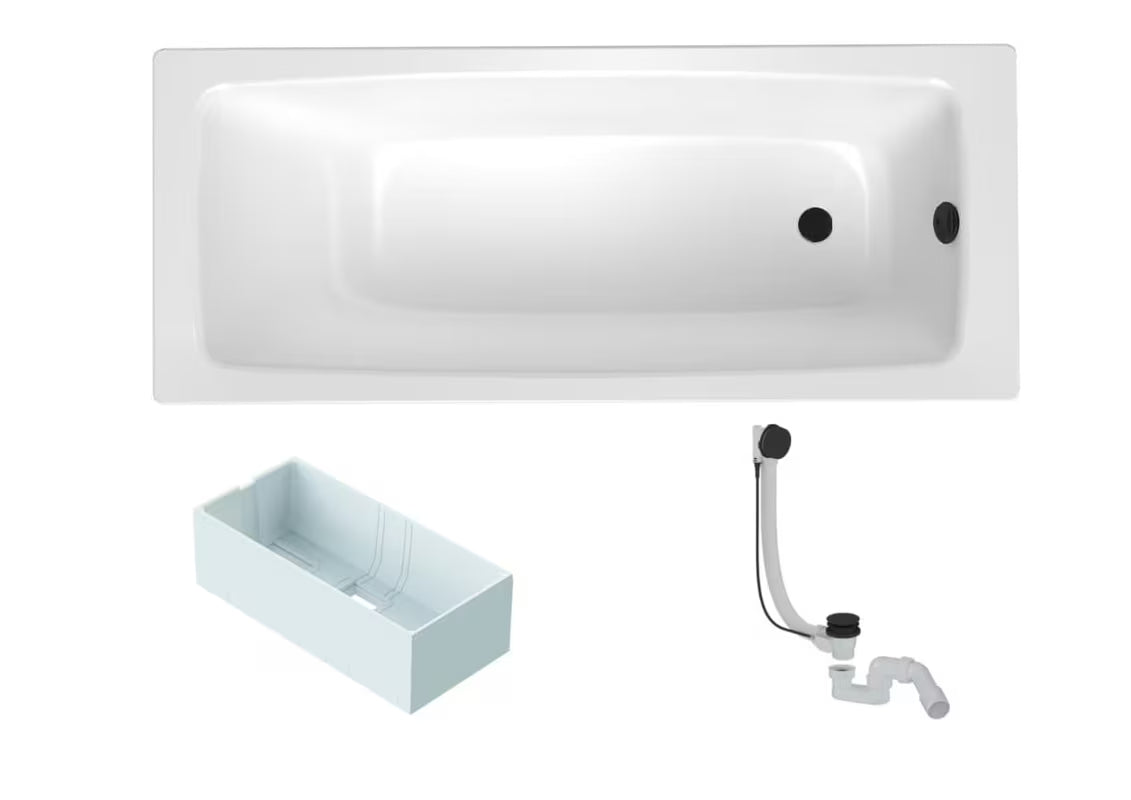 Obdélníková vana SAT Feel 160 x 70 cm ze smaltované oceli s polystyrénovým nosičem a vanovým automatem