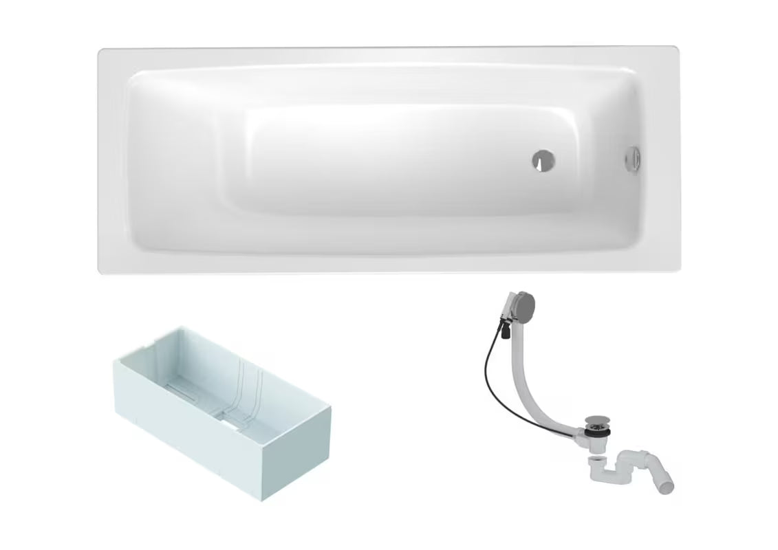 Obdélníková vana SAT Feel 170 x 70 cm ze smaltované oceli s nosičem a napouštěcím automatem