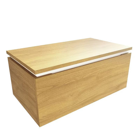 Závěsná koupelnová skříňka SAT Feel s krycí deskou slim v dekoru medový dub a matným povrchem.