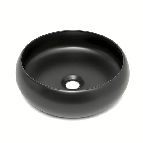 Kulaté keramické umyvadlo na desku SAT Feel v černé matné barvě, průměr 36 cm