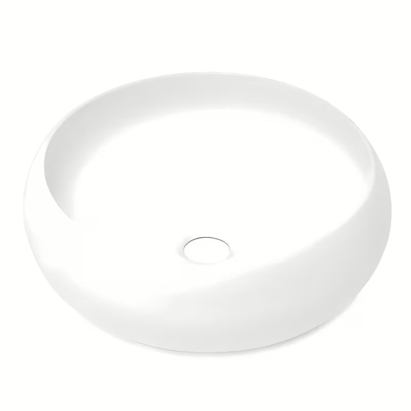Okrogel keramični umivalnik na ploščo SAT Feel v mat beli barvi s premerom 36 cm.