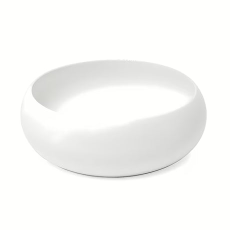 Kulaté keramické umyvadlo na desku SAT Feel v matné bílé barvě o průměru 36 cm.