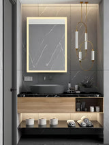 Bílé obdélníkové zrcadlo SAT Feel 50x70 cm s LED osvětlením a senzorovým ovládáním