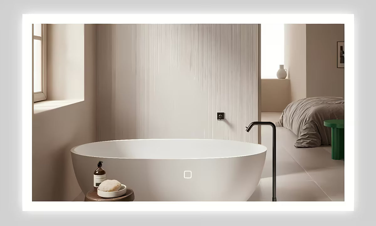 Bílé obdélníkové LED zrcadlo SAT Feel 60x100 cm se senzorem a volbou tří barev světla.