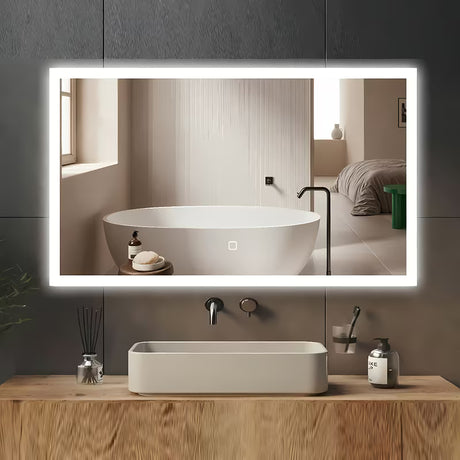 Bílé obdélníkové LED zrcadlo SAT Feel 60x100 cm se senzorem a volbou tří barev světla.