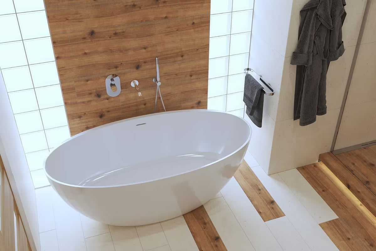 Podomítková páková sprchová baterie SAT Fusion v lesklé imitaci dřeva včetně podomítkového tělesa.