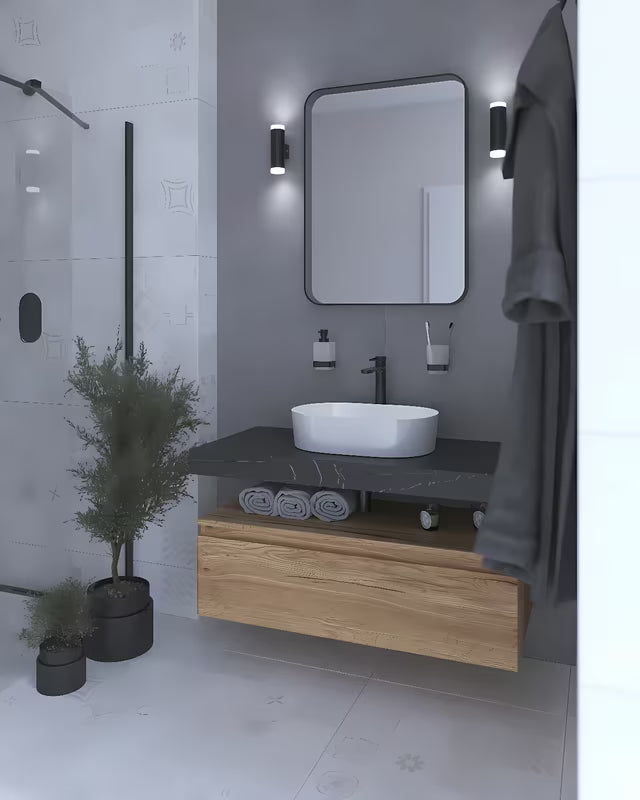 Vysoká umyvadlová baterie SAT Fusion bez výpusti v matné černé barvě.