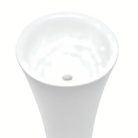 Volně stojící keramické umyvadlo SAT Fusion v bílé barvě s průměrem 42,5 cm a výškou 95 cm.