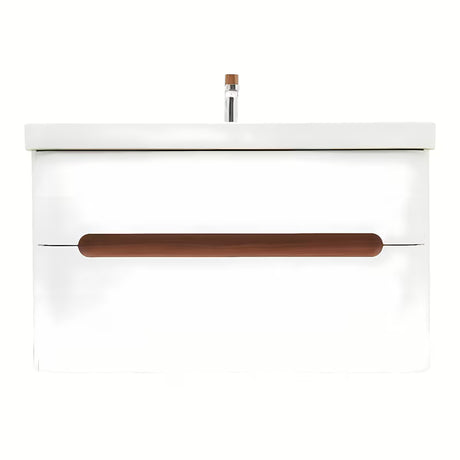 Závěsná skříňka s umyvadlem SAT Fusion 97,5x53x45 cm v bílé matné s baterií bez výpusti