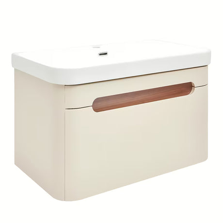 Závěsná koupelnová skříňka s umyvadlem SAT Fusion v pískově béžové matné barvě