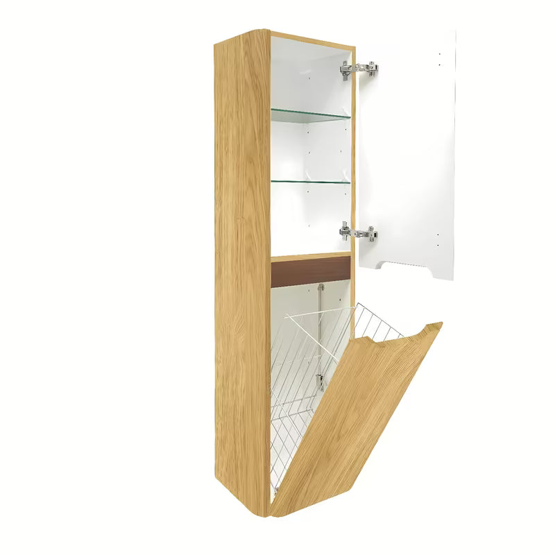 Vysoká závěsná koupelnová skříňka SAT Fusion 40x149x33 cm v dekoru dub medový se skleněnými poličkami