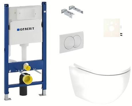 Závěsný WC set SAT Fusion s vírovým splachováním a nádržkou Geberit Delta s bílým ovládacím tlačítkem
