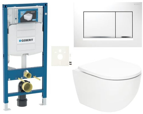 Závěsný WC set SAT Fusion s vírovým splachováním, modulem Duofix, nádržkou Geberit a tlačítkem Sigma