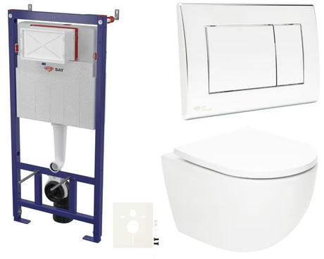 Závěsný WC set SAT Fusion s vírovým splachováním, nádržkou, ovládacím tlačítkem a WC sedátkem