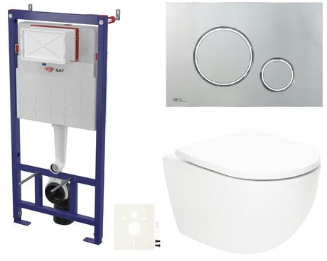 Závěsný WC set SAT Fusion s vírovým splachováním, modulem, nádržkou, tlačítkem a sedátkem