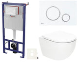 Závěsný WC set SAT Fusion s vírovým splachováním, nádržkou, ovládacím tlačítkem bílá mat a sedátkem