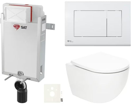 Závěsný WC set SAT Fusion s vírovým splachováním, modulem k zazdění, nádržkou a bílým tlačítkem