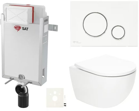 Závěsný WC set SAT Fusion s vírovým splachováním, modulem k zazdění, nádržkou, tlačítkem a sedátkem