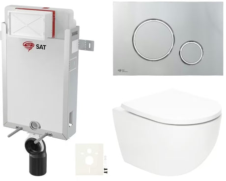 Závěsný WC set SAT Fusion s vírovým splachováním, modulem k zazdění, nádržkou a tlačítkem chrom lesk