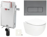 Viseči WC set SAT Fusion z vrtinčnim splakovanjem in splakovalno tipko v barvi gun metal mat
