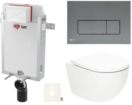 Závěsný WC set SAT Fusion s vírovým splachováním a ovládacím tlačítkem v barvě gun metal mat