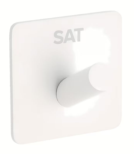 Bílý nalepovací háček SAT z nerezové oceli s matným povrchem do koupelny