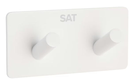Bílý nalepovací háček SAT z nerezové oceli s matným povrchem pro montáž bez vrtání