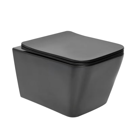 Černo-matné závěsné WC SAT Infinitio v hranatém designu se sedátkem SoftClose a skrytým uchycením.