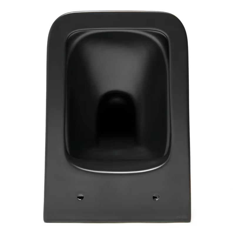 Černo-matné závěsné WC SAT Infinitio v hranatém designu se sedátkem SoftClose a skrytým uchycením.