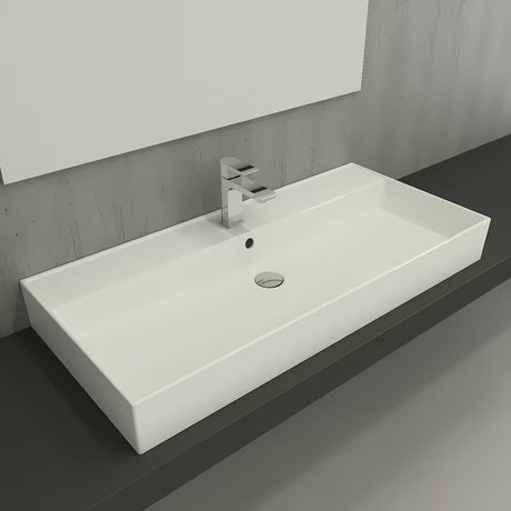 Bílé keramické umyvadlo SAT Infinitio 100,4x46,5 cm s přepadem a hranatým tvarem