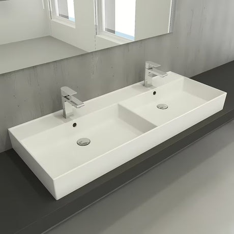 Bílé keramické dvojumyvadlo SAT Infinitio 120,4x46,5 cm s hranatým tvarem