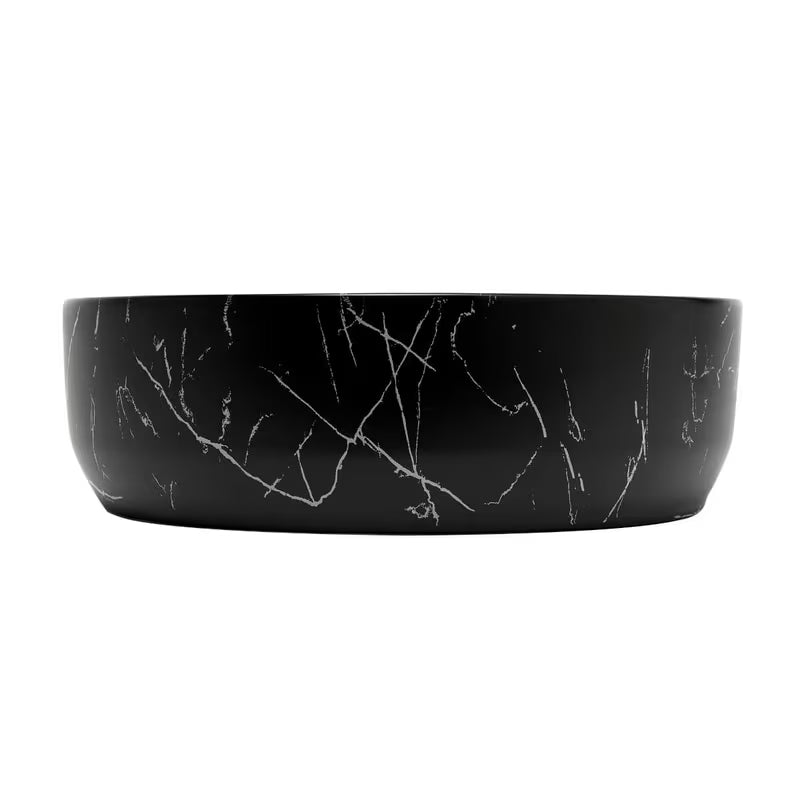 Matné umyvadlo na desku SAT Infinitio 39x39 cm v černém mramorovém designu bez přepadu.