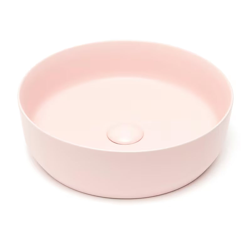 Matně růžové tenkostěnné keramické umyvadlo na desku SAT Infinitio 39x39 cm bez přepadu