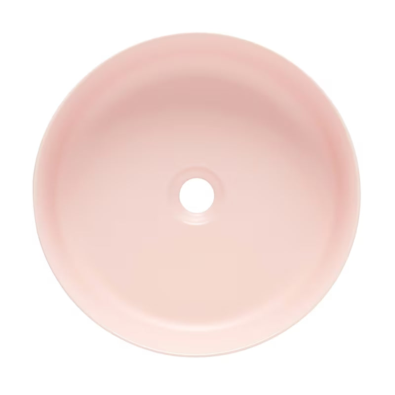Matně růžové tenkostěnné keramické umyvadlo na desku SAT Infinitio 39x39 cm bez přepadu