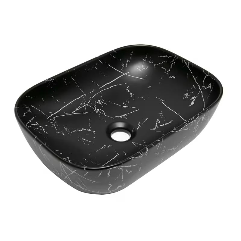 Umyvadlo na desku SAT Infinitio bez přepadu v matném černém mramorovém designu 45,5x32,5 cm.