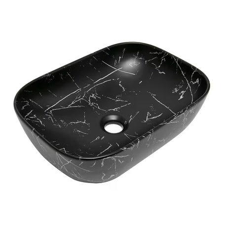 Umyvadlo na desku SAT Infinitio bez přepadu v matném černém mramorovém designu 45,5x32,5 cm.