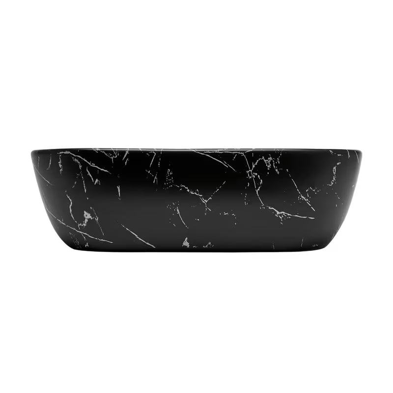 Umyvadlo na desku SAT Infinitio bez přepadu v matném černém mramorovém designu 45,5x32,5 cm.