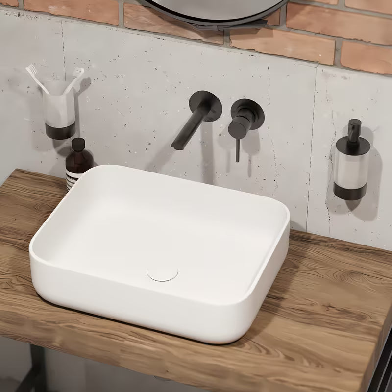 Bílé keramické oválné umyvadlo na desku SAT Infinitio bez přepadu 50 x 39 cm