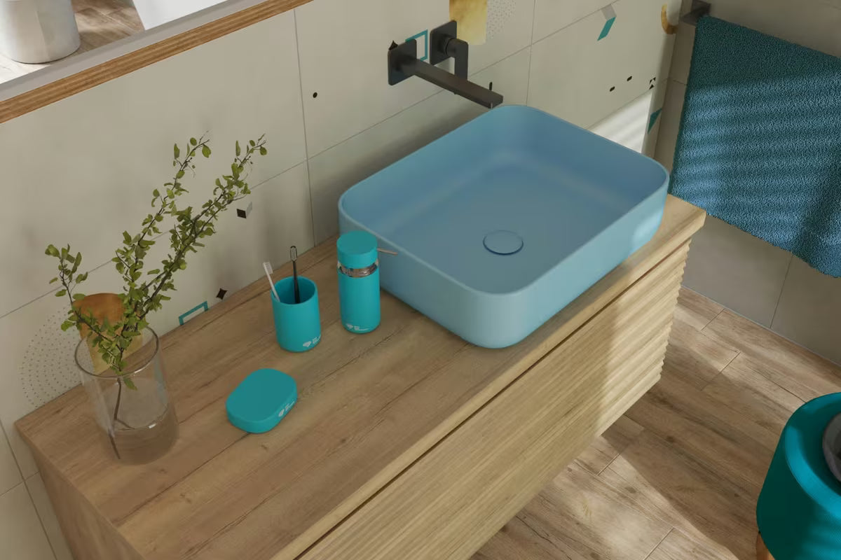 SAT Infinitio keramické umyvadlo na desku bez přepadu 50x39 cm v matně modré barvě