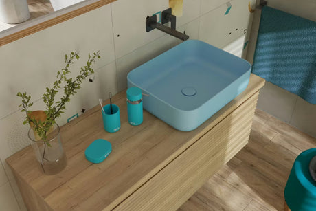 SAT Infinitio keramické umyvadlo na desku bez přepadu 50x39 cm v matně modré barvě