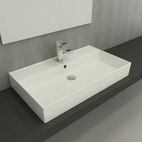 Bílé keramické umyvadlo SAT Infinitio 80,5x46,5 cm s přepadem a hranatým designem
