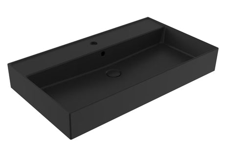 Keramické umyvadlo SAT Infinitio 80,5x46,5 cm v černé matné barvě s přepadem a hranatým tvarem.
