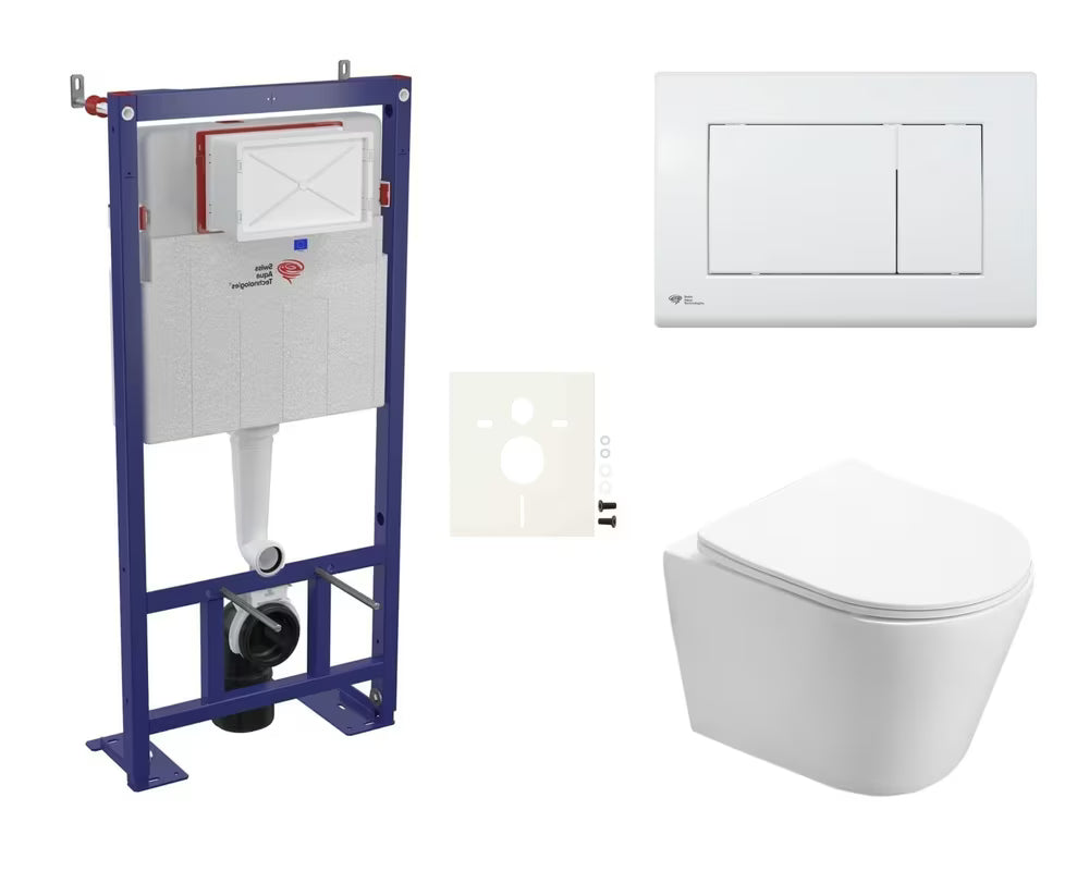 Závěsný WC set SAT Infinitio s podomítkovým modulem, bílým tlačítkem a sedátkem SoftClose