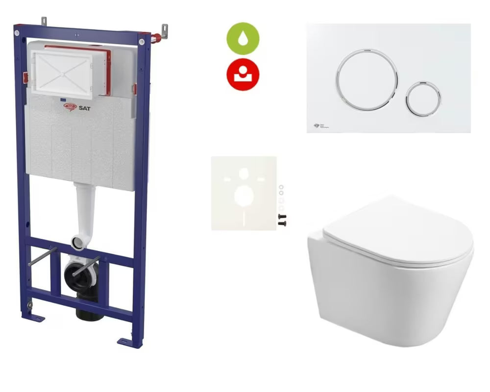 Závěsný WC set SAT Infinitio s podomítkovým modulem do lehkých stěn a ovládacím tlačítkem