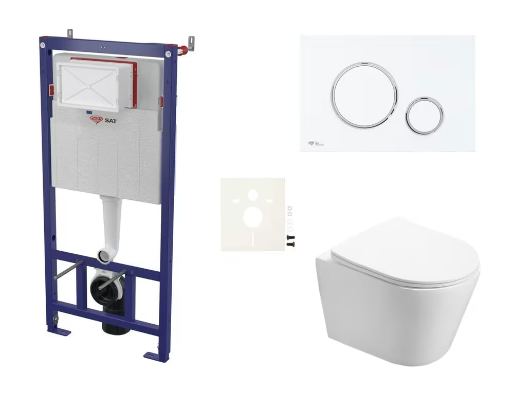 Závěsný WC set SAT Infinitio s podomítkovým modulem, ovládacím tlačítkem a sedátkem se SoftClose
