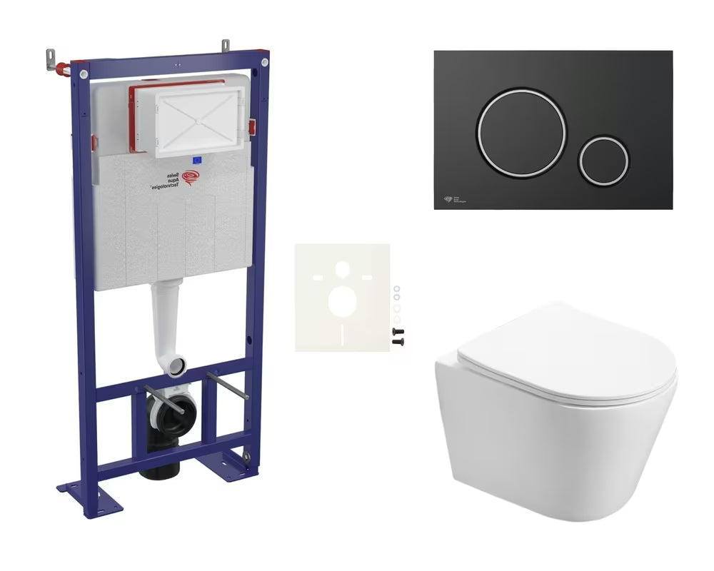 Závěsný WC set SAT Infinitio s podomítkovým modulem do lehké stěny, černým matným tlačítkem a sedátkem SoftClose
