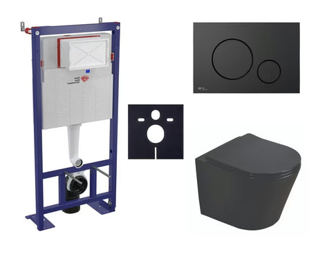 Závěsný WC set SAT Infinitio s černým sedátkem SoftClose, modulem pro předstěnovou montáž a černým tlačítkem